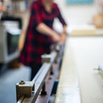 Sarah Waterhouse, silkscreen textile printer at work in her studio 2019